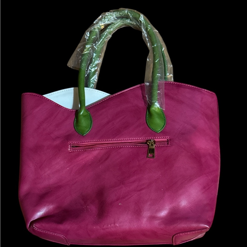 BNWT Vegan Leather Large Pink White Flower Kentucky Derby Bag - Picture 3 of 5